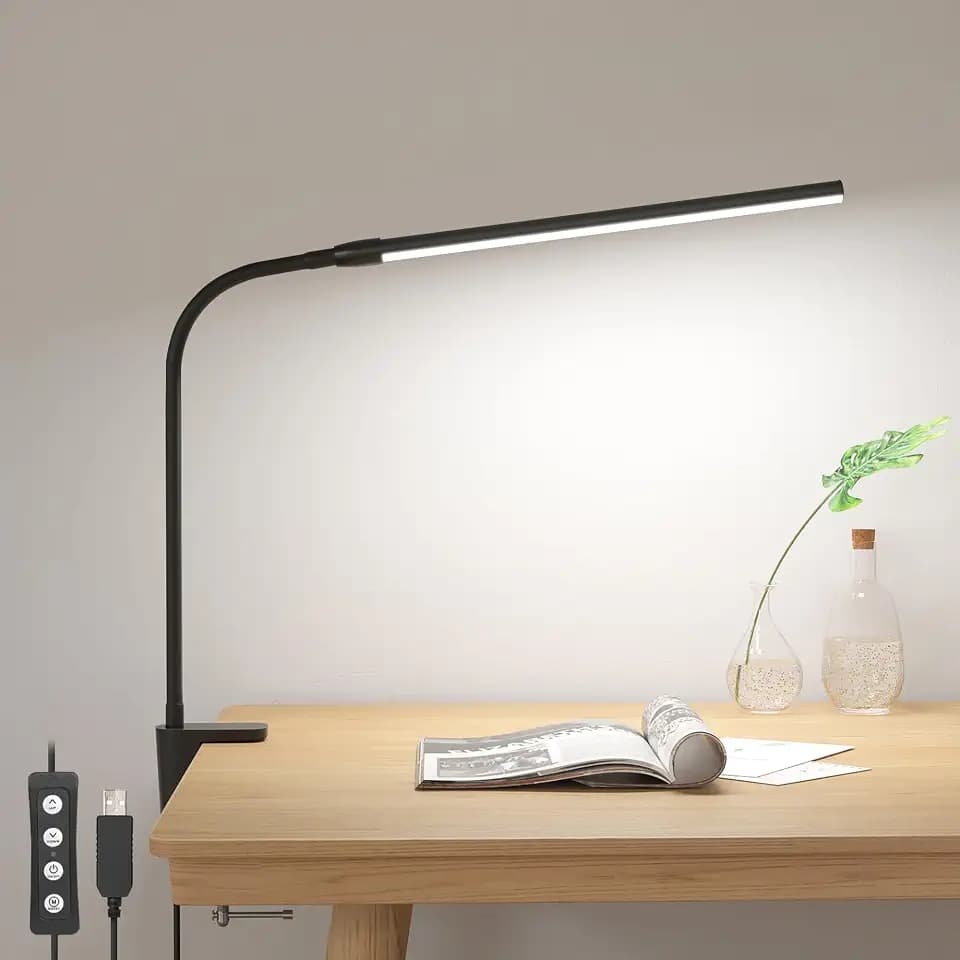 Lepro Clip on Desk Lamp, LED Reading Light with Clamp, 460LM 5W, Black