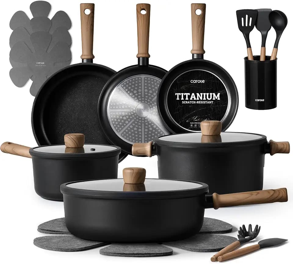 CAROTE 21pcs Pots and Pans Set, Nonstick Cookware Sets