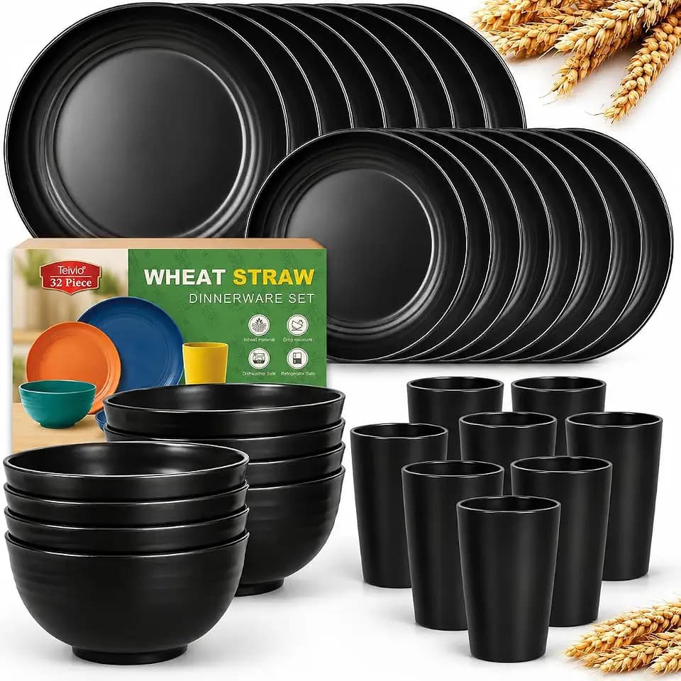 Teivio 32-Piece Plates and Bowls Sets for 8, Kitchen Dish Dinnerware Sets