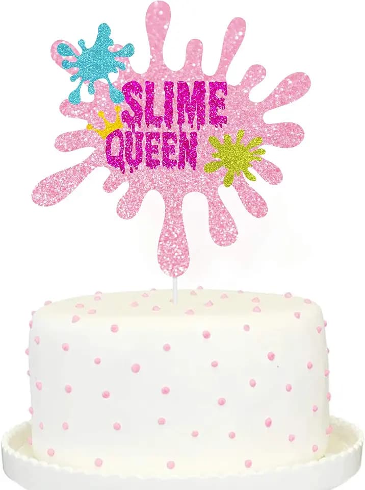 Slime Queen Cake Topper Pink Glitter Happy Birthday Colorful Art Theme