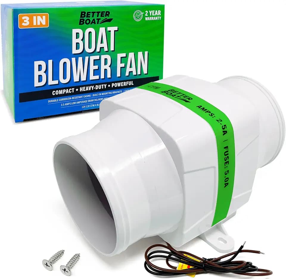 Boat Blower Fan 3 Inch Inline 12V, 130 CFM 4 Blade, Marine Grade