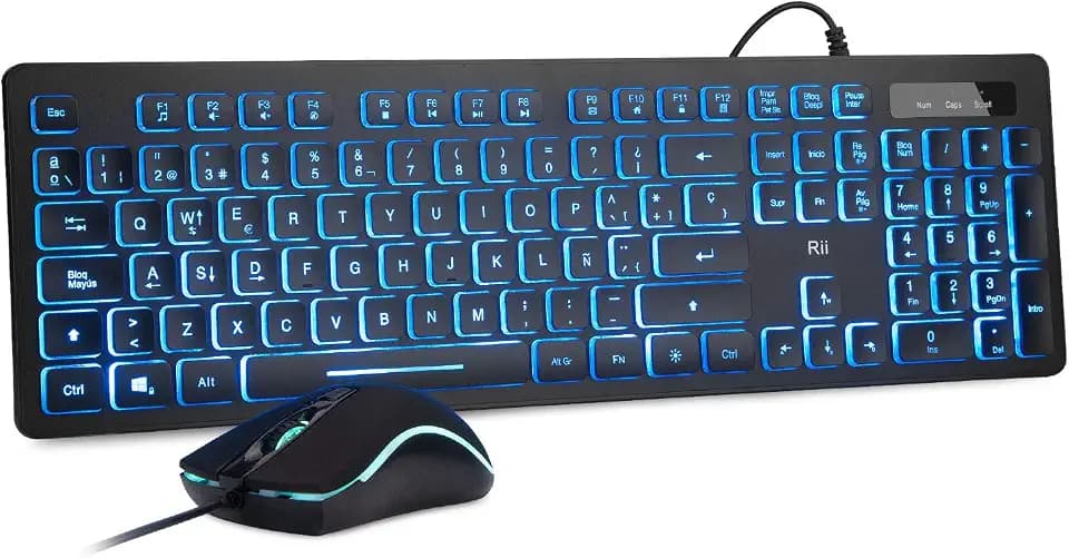 Rii Pro Gamer Maus, 3.200 dpi, 7 Tasten, LED, optisch, mit Kabel, für Spieler