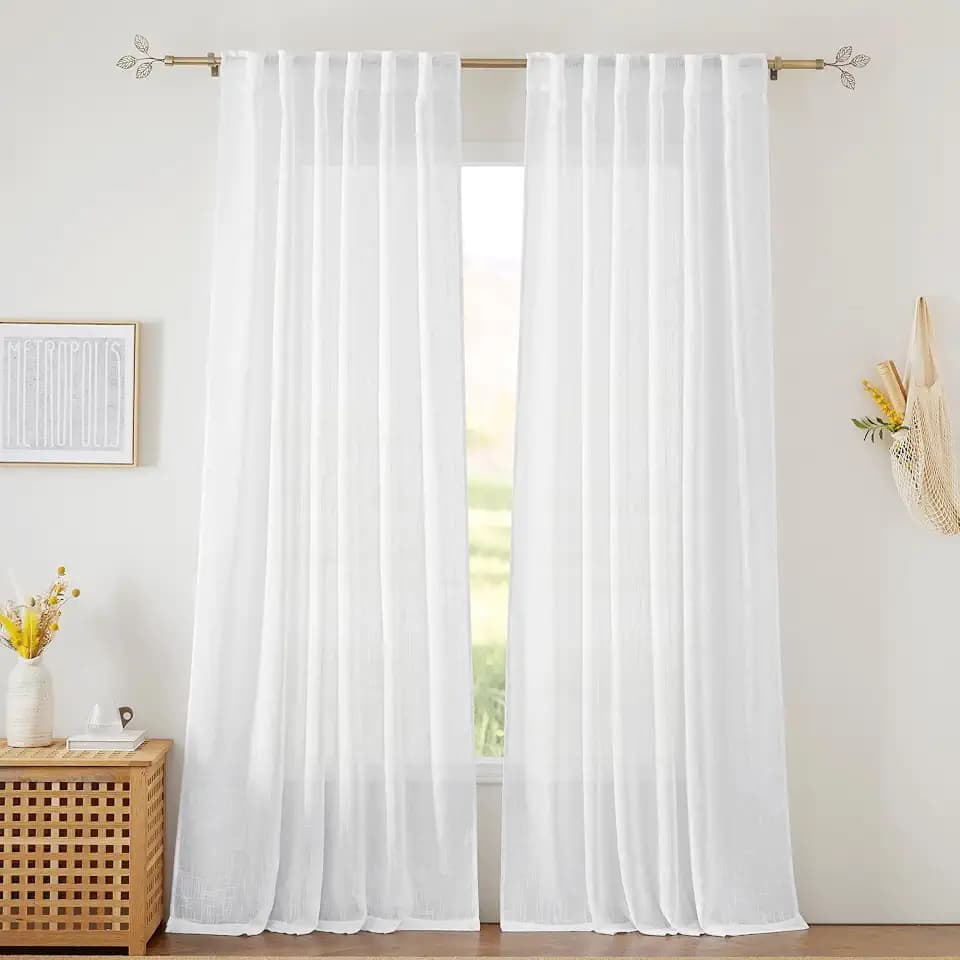 RYB HOME White Sheer Curtains 102 inches, Extra Long Ceiling Curtains