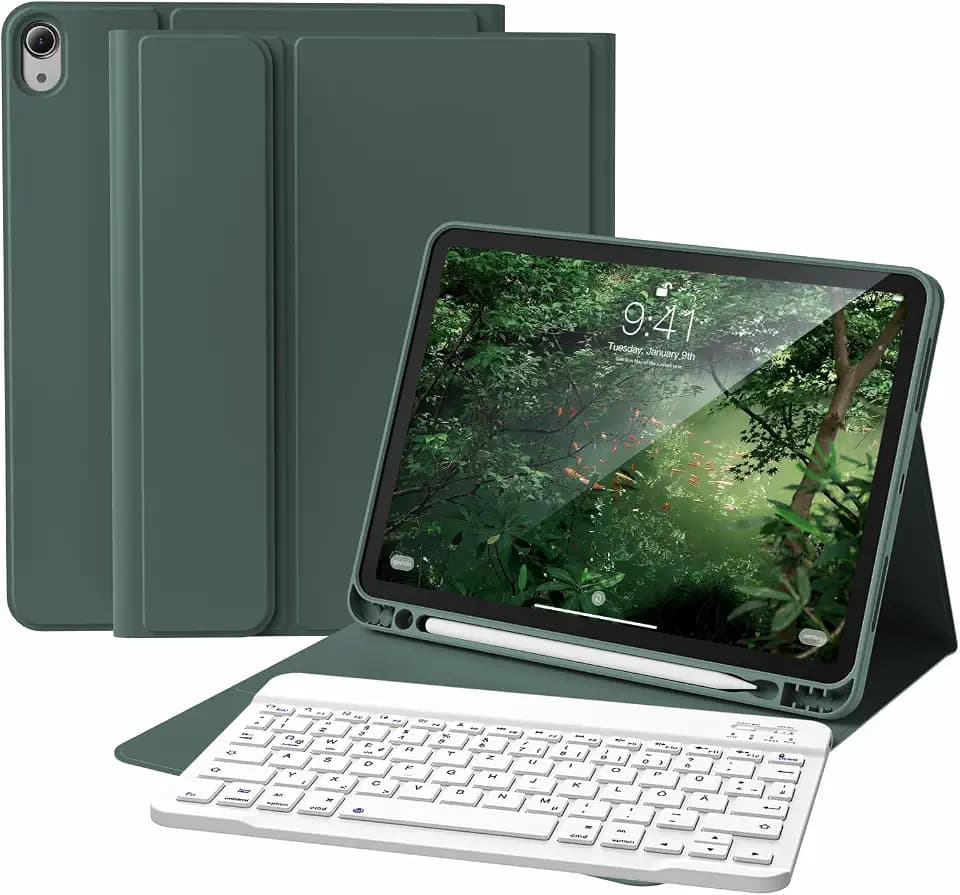 Hülle mit Tastatur für iPad A16 11. Gen, iPad 10. Gen, Dunkelgrün