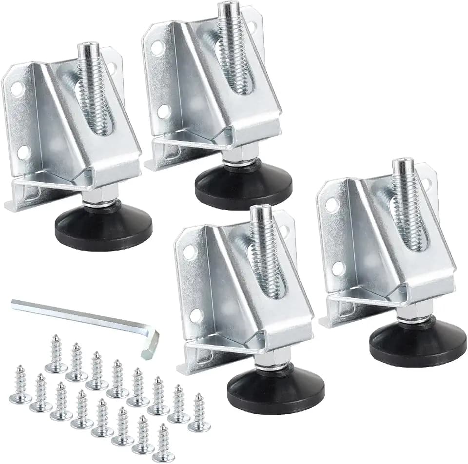 POWERTEC Leveling Feet 4PK, Heavy Duty Adjustable Furniture Leg Levelers with Nylon Foot, Screws & Lock Nuts for Workbenches, Cabinets, Tables & Shelving (71136V)