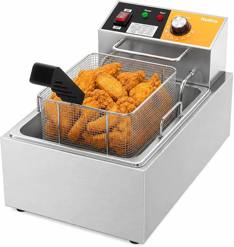 Electric Deep Fryer 10L/10.5QT Stainless Steel Single Tank Commercial Fryer with Basket, 1700W 110V Countertop Deep Fryer for Home Kitchen and Restaurant Use with Oil Thermometer & Temperature Control