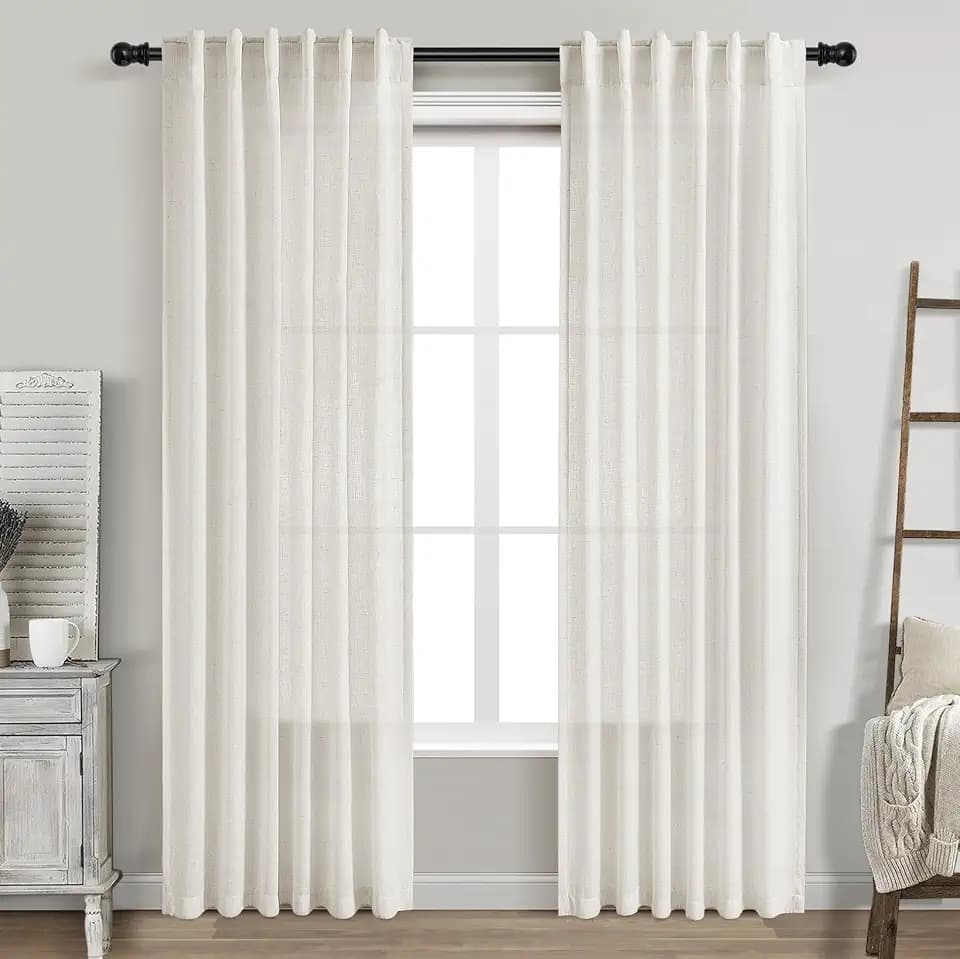 Cream Linen Curtains 84 Inch Length 2 Panels Back Tab Rod Pocket Semi Sheer Bedroom Curtains Light Filtering Country Closet Curtain Drapes Netural Farmhouse Window Panels for Living Dining Room 42x84