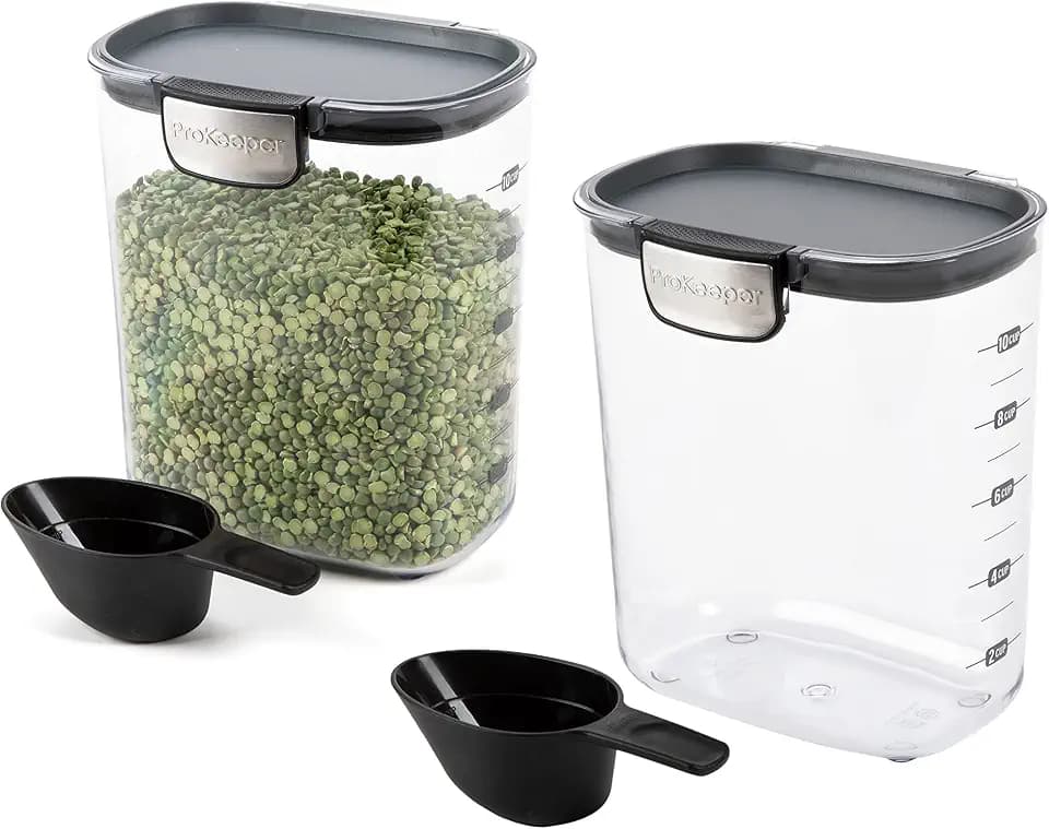 Progressive International ProKeeper+ Clear Plastic Airtight Food Baker's Kitchen Storage Organization Container Canister Set with Magnetic Accessories, 2- Piece Set (Grain 2.5-Quart)