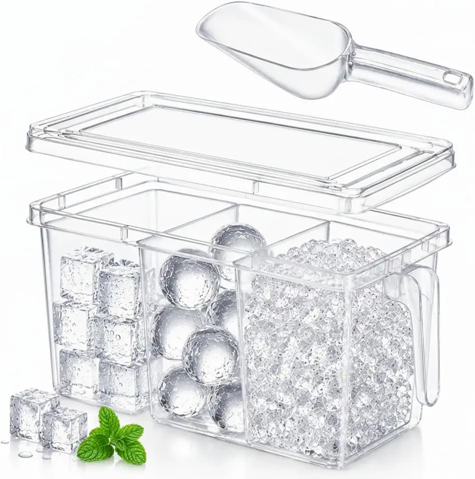 Havawish Clear Ice Bucket for Freezer Scoop Set Freezer Ice Bin Storage