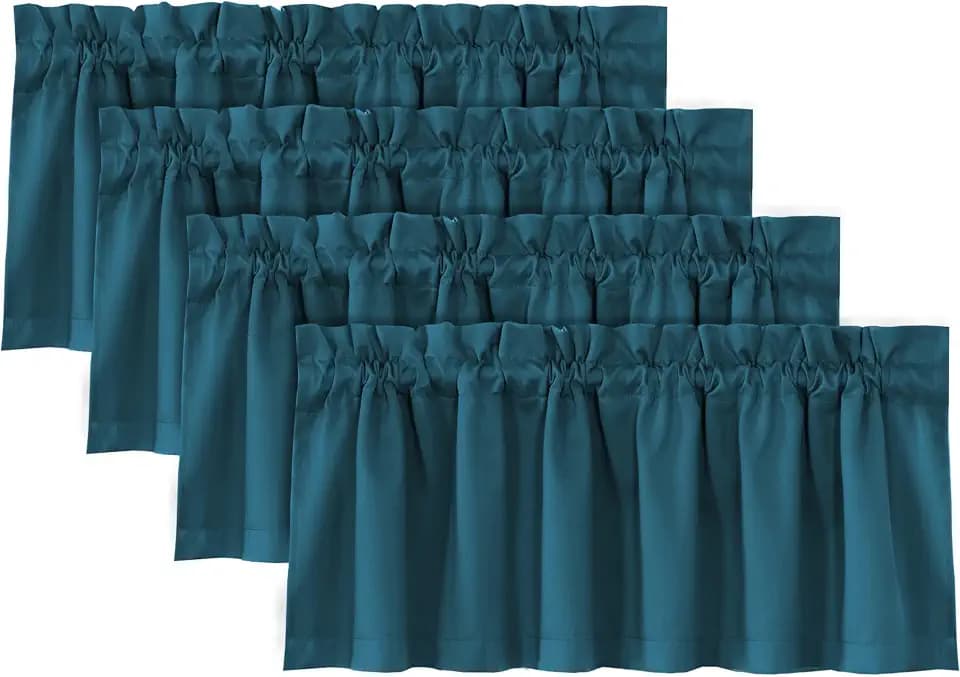 H.VERSAILTEX 100% Blackout Valances for Windows,Window Topper Curtains Privacy Rod Pocket Curtain Valances Tiers Set for Bedroom Cafe Kitchen,4 Pack, 52" x 18", Dark Teal