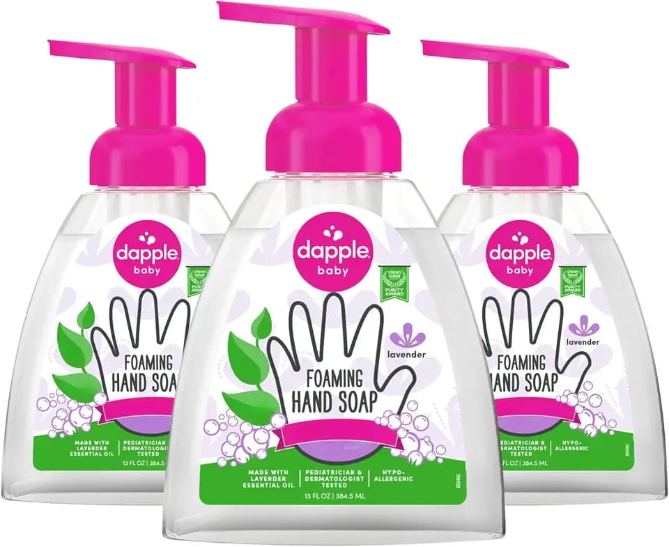Dapple Foaming Hand Soap, Gentle Hand Wash Baby Soap, Hypoallergenic for Sensitive Skin, Powered by Plants, Lavender, 13 Fl Oz (Pack of 3)
