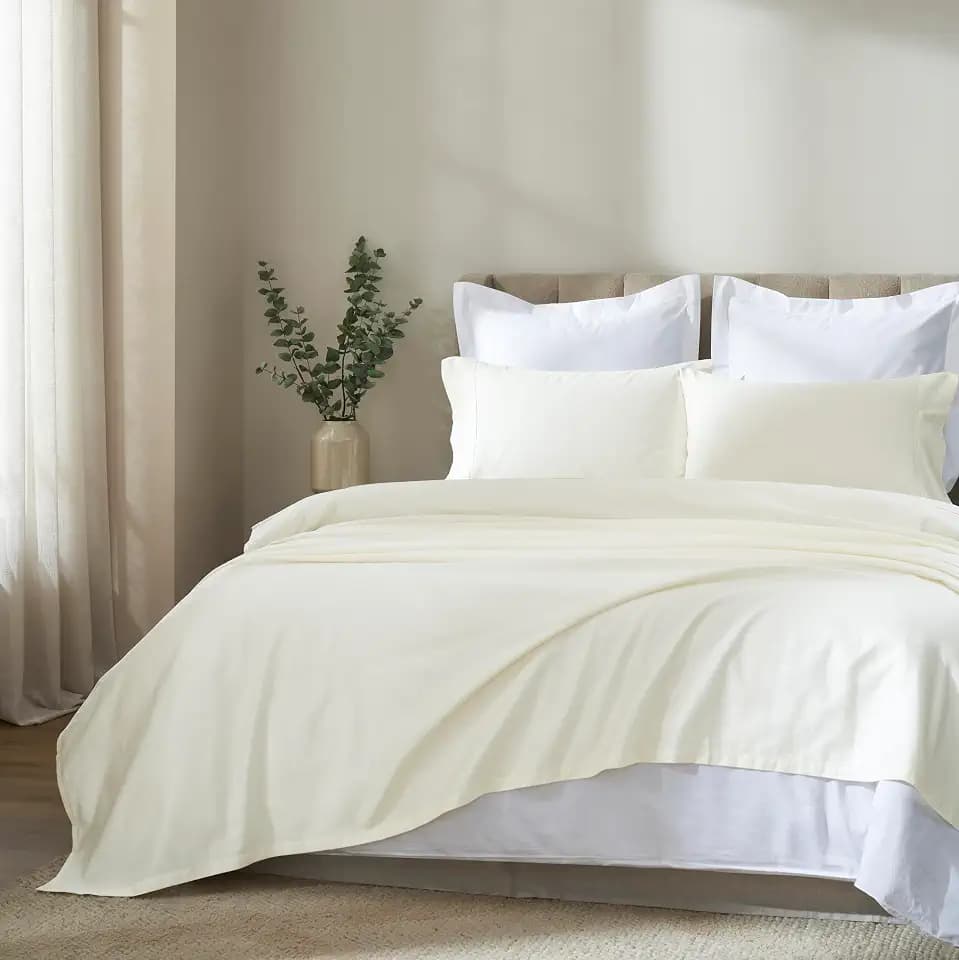 SUPERIOR Apus Cotton Sheet Set, Sateen Weave, Soft Bedding, Modern Luxury, Comfortable, Easy Care Home Decor Essentials, Solid Design, 18" Deep Pocket Sheet Set, California King, Ivory