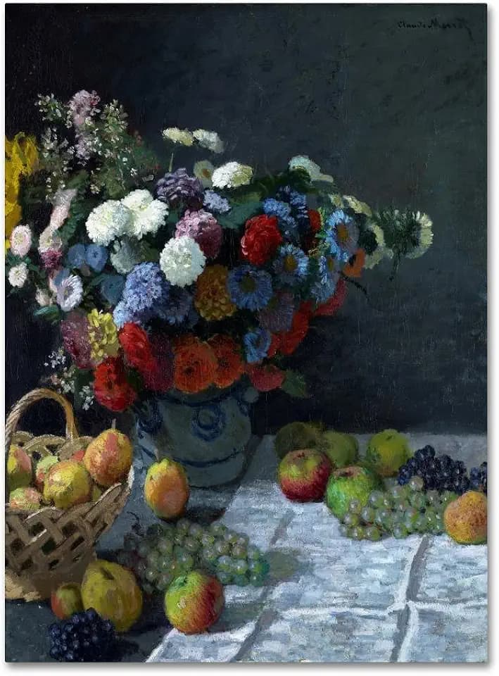 Wrapped Canvas Wall Art - Monet 'Still Life With Flowers And Fruit' Wall Art for Living Room, Bedroom, or Office Décor - 14x19
