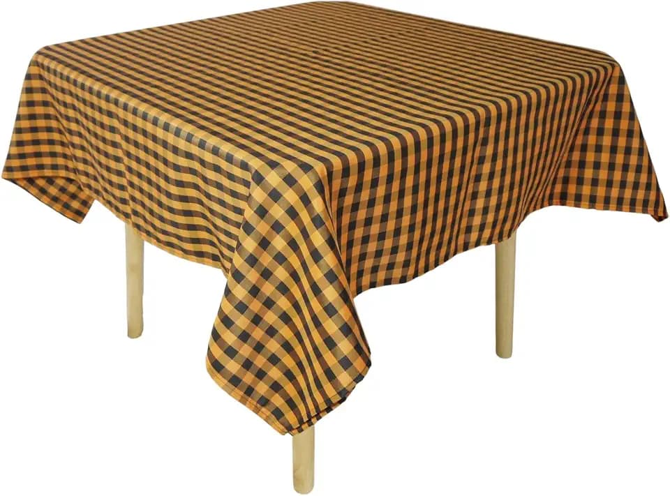 Buffalo Check Square Tablecloth, 85 X 85 Inches Washable Gingham for Buffet Table, Outdoor Picnic, Halloween, Party, Holiday, Thanksgiving, Orange and Black