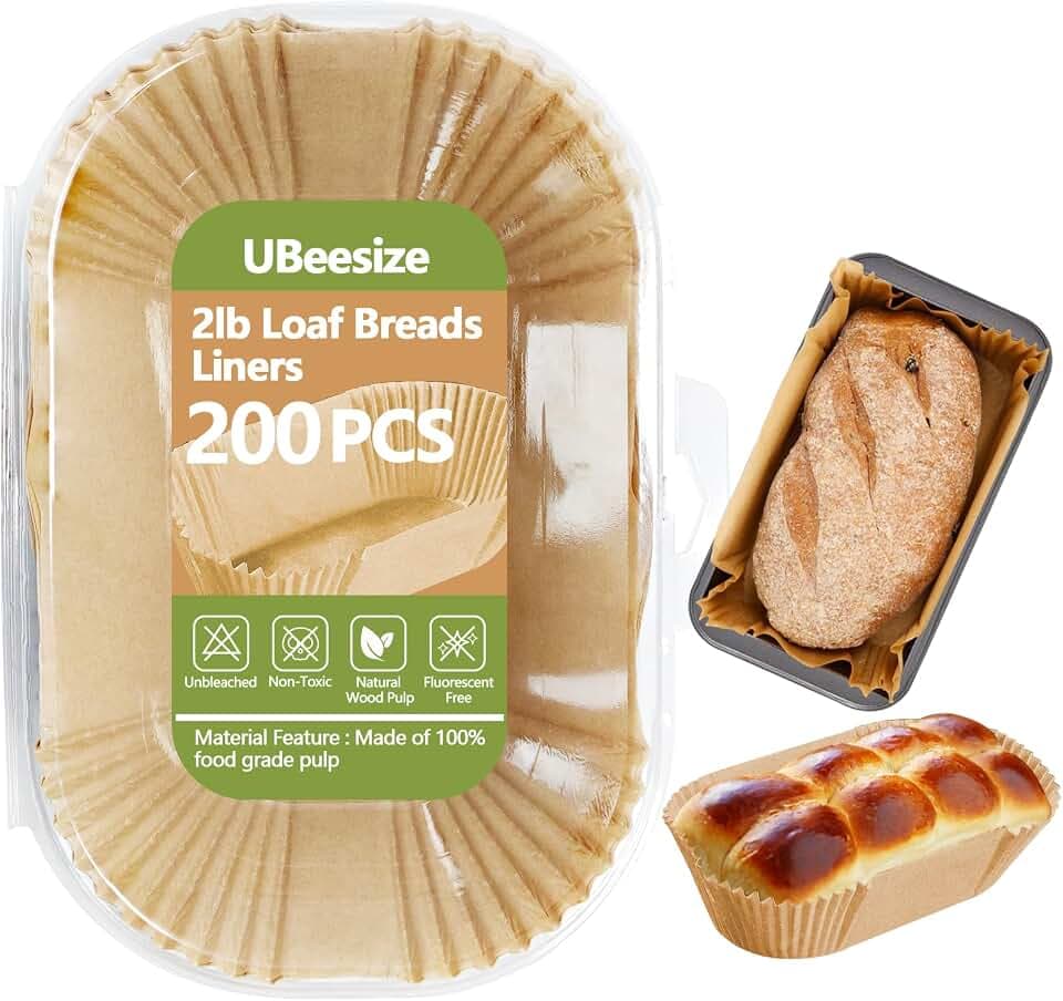 UBeesize 2lb Loaf Pan Liners, 200 PCS Loaf Pan Liners for Baking Bread 9x5, Non-Stick Bread Pan Liners, Pre-formed Rectangle Paper for Bread and Cakes