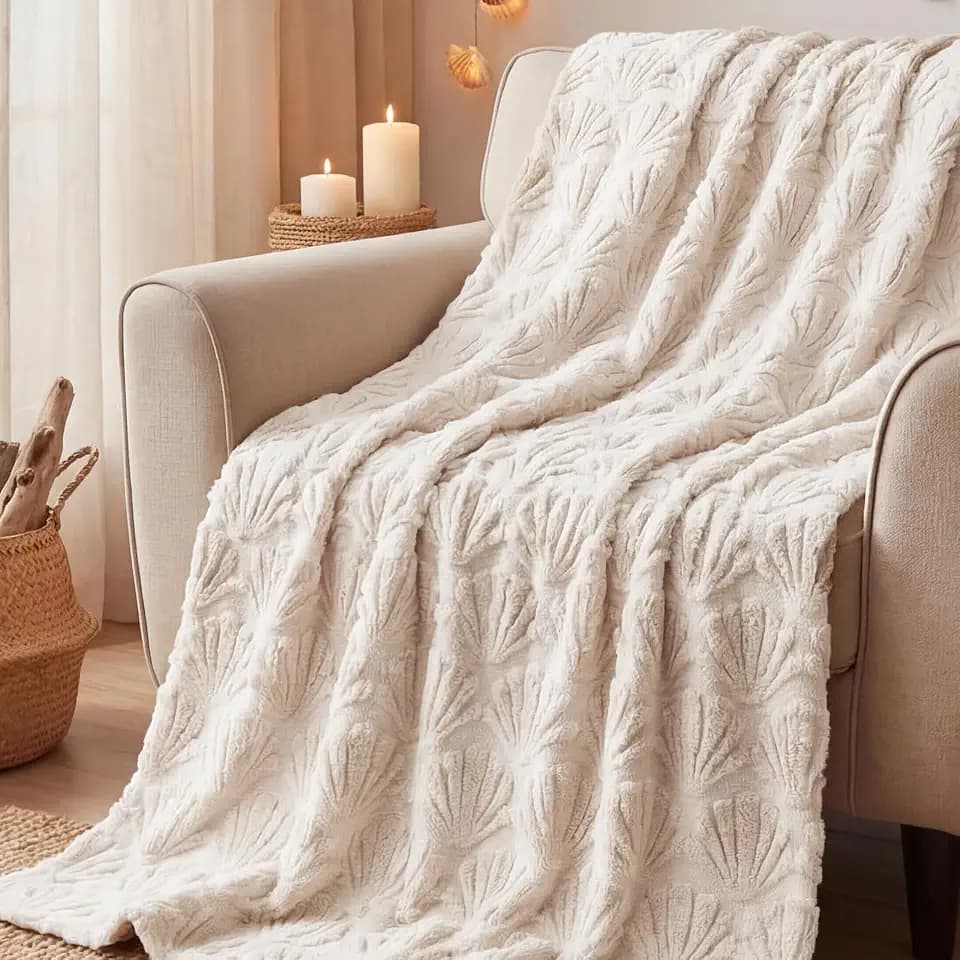 Gilprop Seashell Blanket Throw Coastal Beachy Themed Blanket, 50 x 60 Inch
