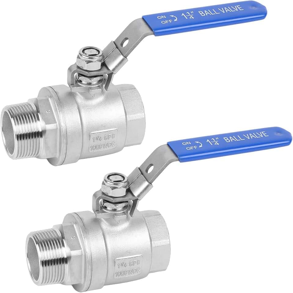 YADIAN 2 Pack Full Port NPT Ball Valve 1-1/4inch - Male x Female 304 Stainless Steel Heavy Duty Shut Off Valve with Blue Vinyl Insulation Handle and Locking Device for Water, Oil, and Gas, 1000WOG