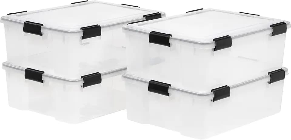 IRIS USA 4-Pack 41 Qt Storage Bins with Gasket Lids, Clear/Black