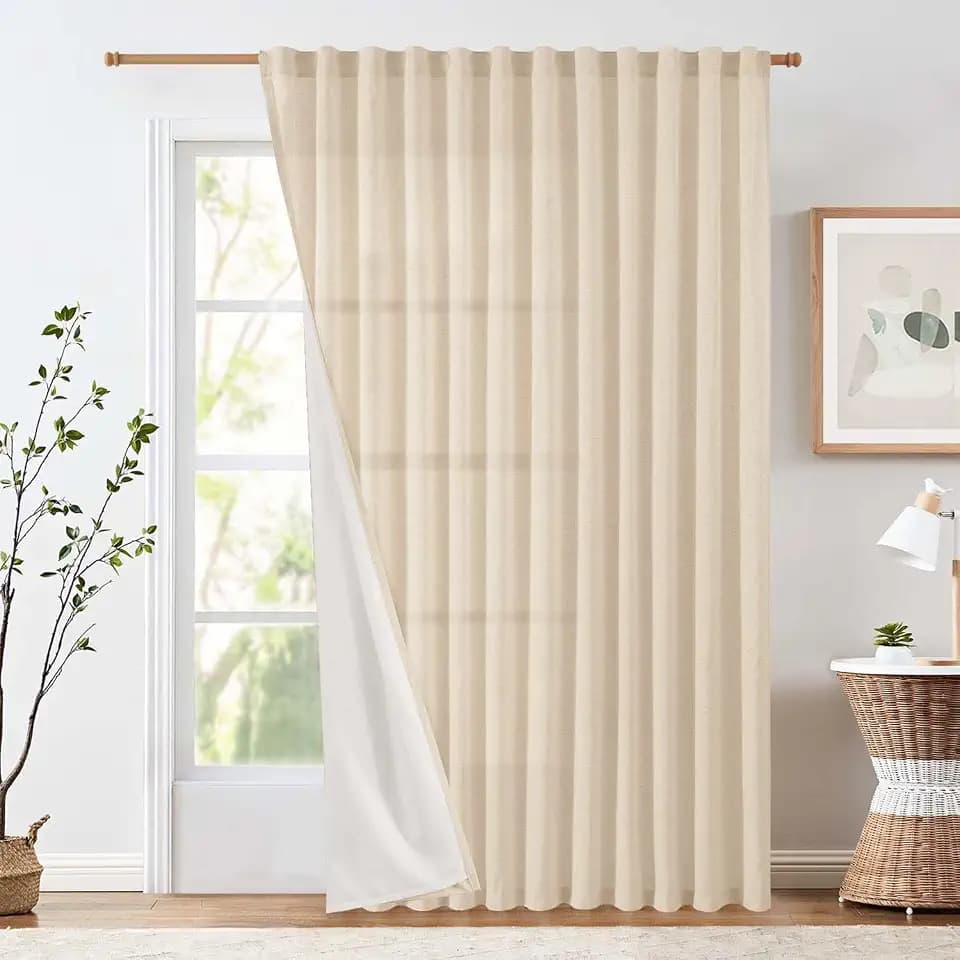 jinchan Lined Linen Curtains Extra Wide Back Tab 100x84 Inch 1 Panel Beige