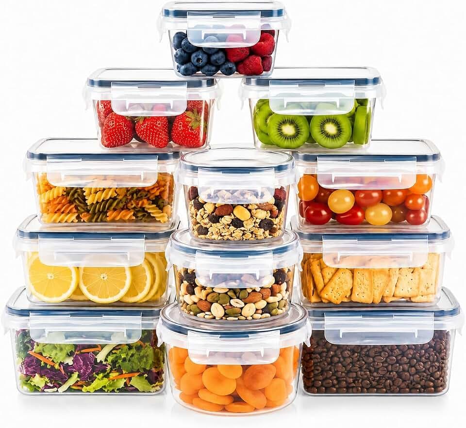 12-Pack Airtight Storage Containers with Lids for Kitchen Pantry