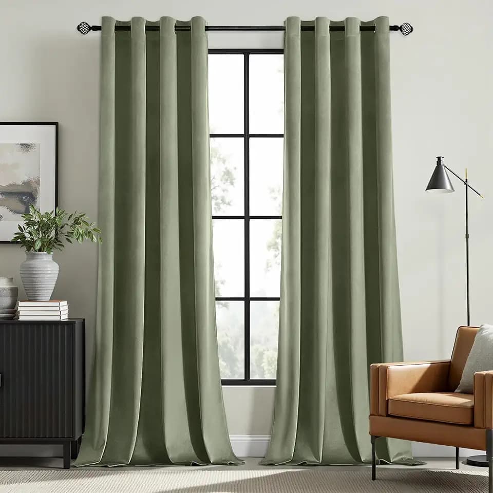 MIULEE Velvet Blackout Curtains Sage Green 52 x 90 Inch Length 2 Panels