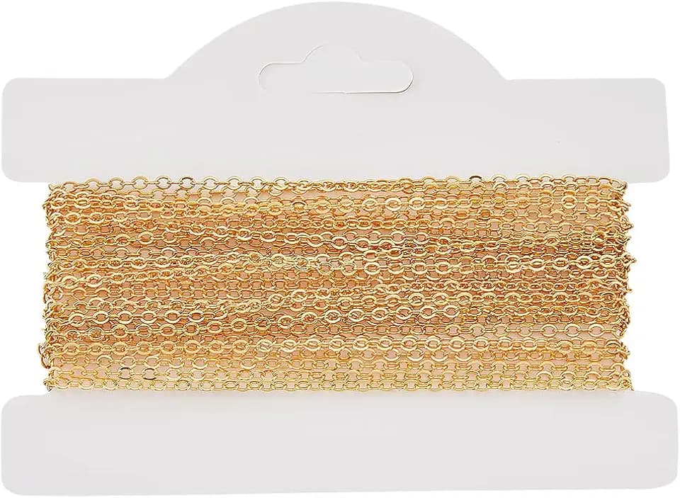 Beebeecraft 5M/16.4 Feet 2.1mm 18K Gold Plated Brass Flat Cable Chain Bulk Link Long Chain Necklace Findings for DIY Jewelry Making Supplies