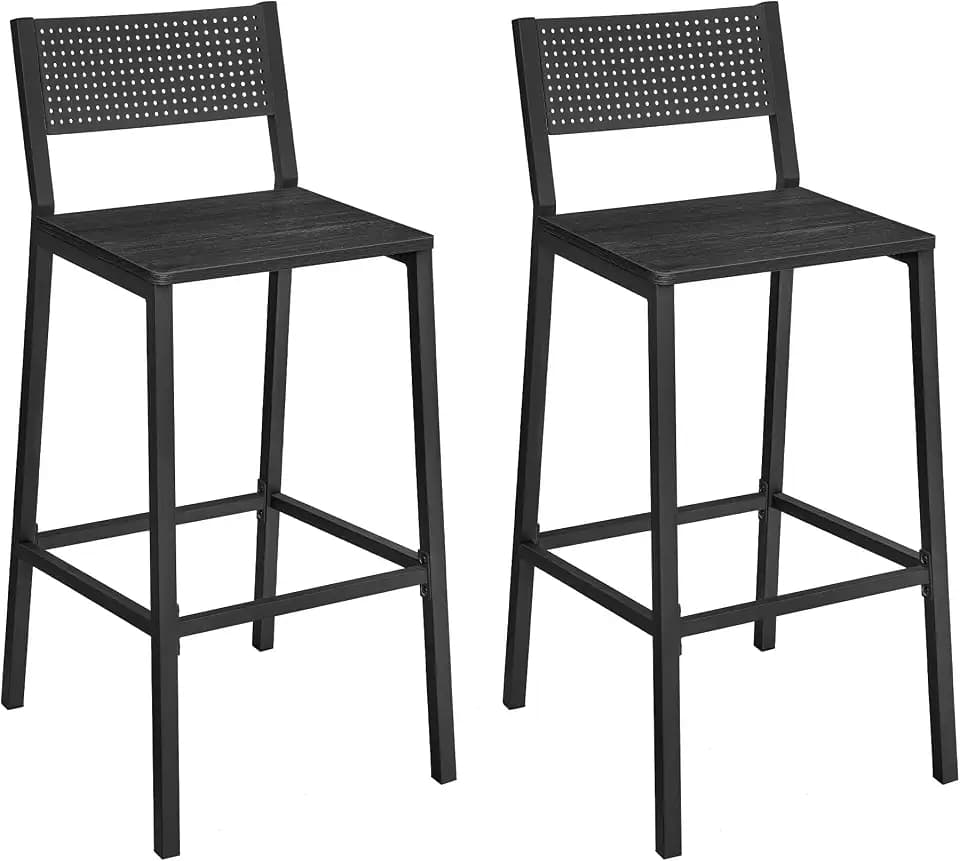 VASAGLE Bar Stools Set of 2, 28.5 Inches, with Backrest and Footrest