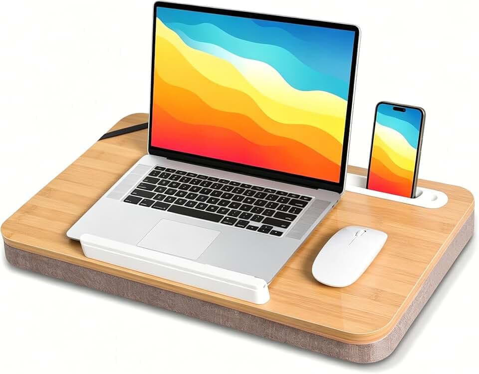 wishacc Portable Lap Desk Tray, Natural Wood, Large 21.1 x 12.9 Inch, for Home Office