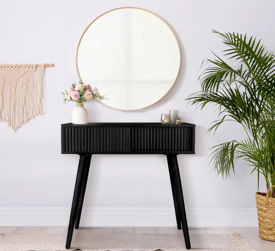 Console Table, Small Console Tables for Entryway,31" Vanity Desk Fluted Dresser Side Table, Brown Entry Table Narrow Console Table Modern Hallway Table Modern Sofa Table for Living Room