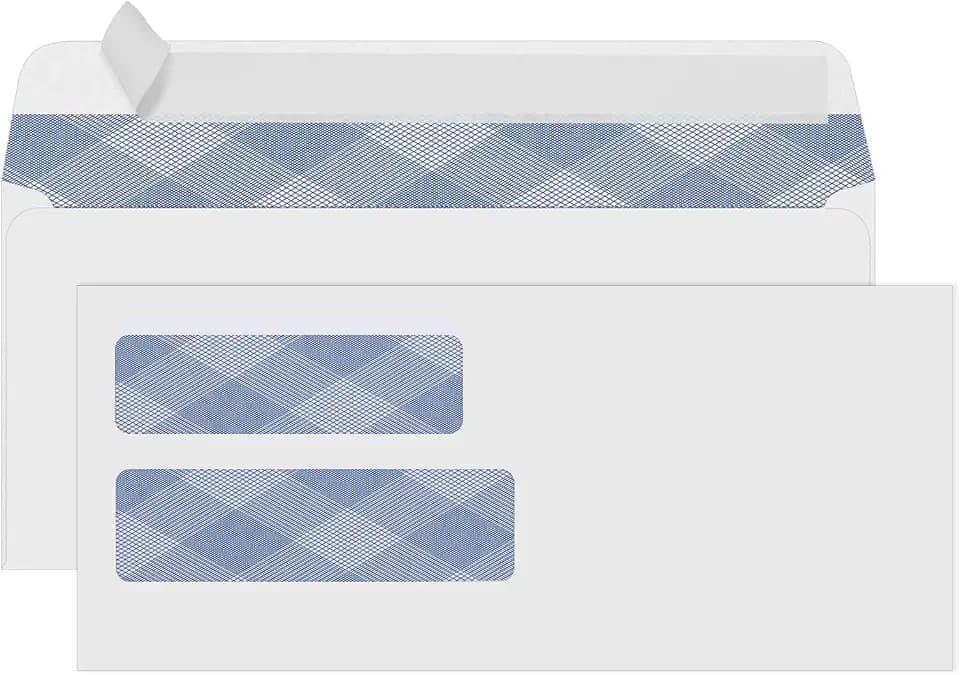 PANDRI 500 Pack #10 Double Window Self-Seal Envelopes, Security Tinted