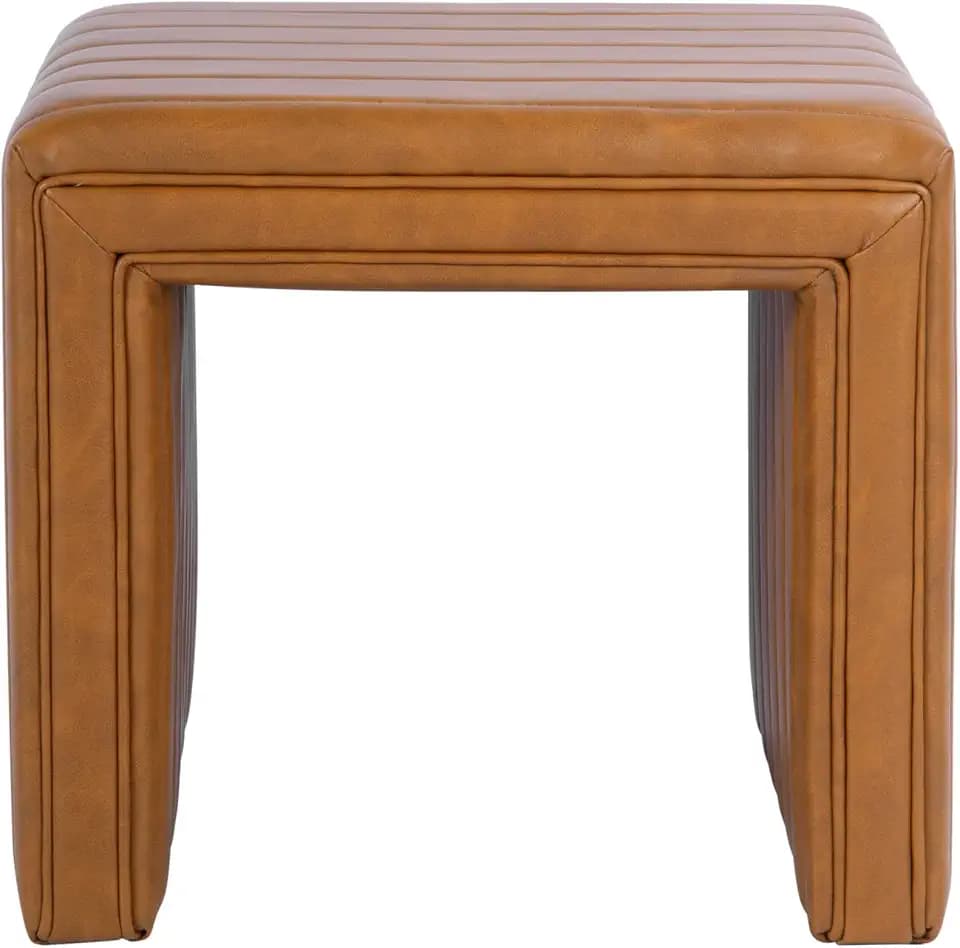 HomePop 19" Modern Channel Tufted Ottoman - Carmel Brown Faux Leather