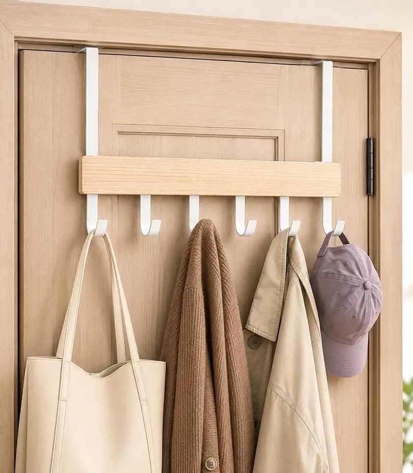 Peasulin Wood & Metal Over the Door Hooks, 11IN Over the Door Hook Rack