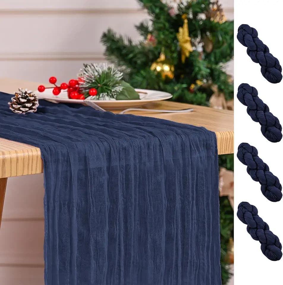 4 Pack Navy Blue Table Runner 17 x 108inch Cheesecloth Table Runner Boho Gauze Table Runners Romantic Rustic Sheer Fabric Cheese Cloth Table Runners for Wedding Party Bridal Shower Spring Table Decor
