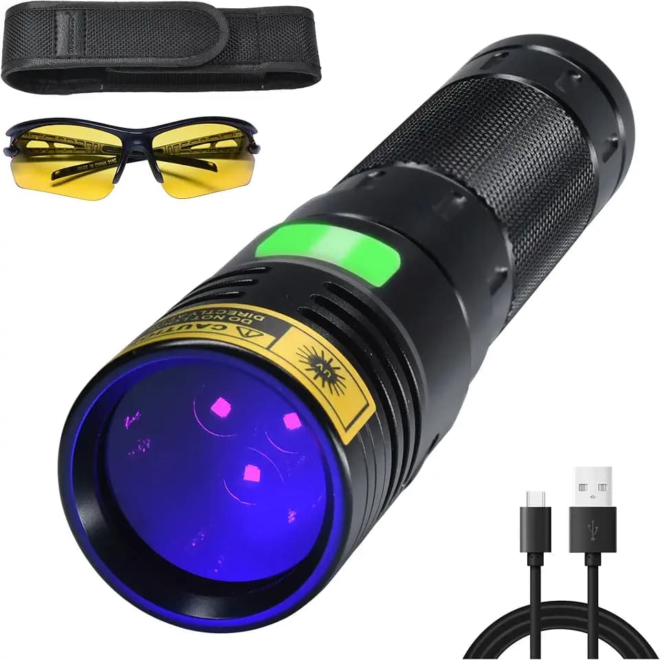 DARKBEAM Flashlight UV 365nm Black Light, 20W High Power 3-LED Rechargeable