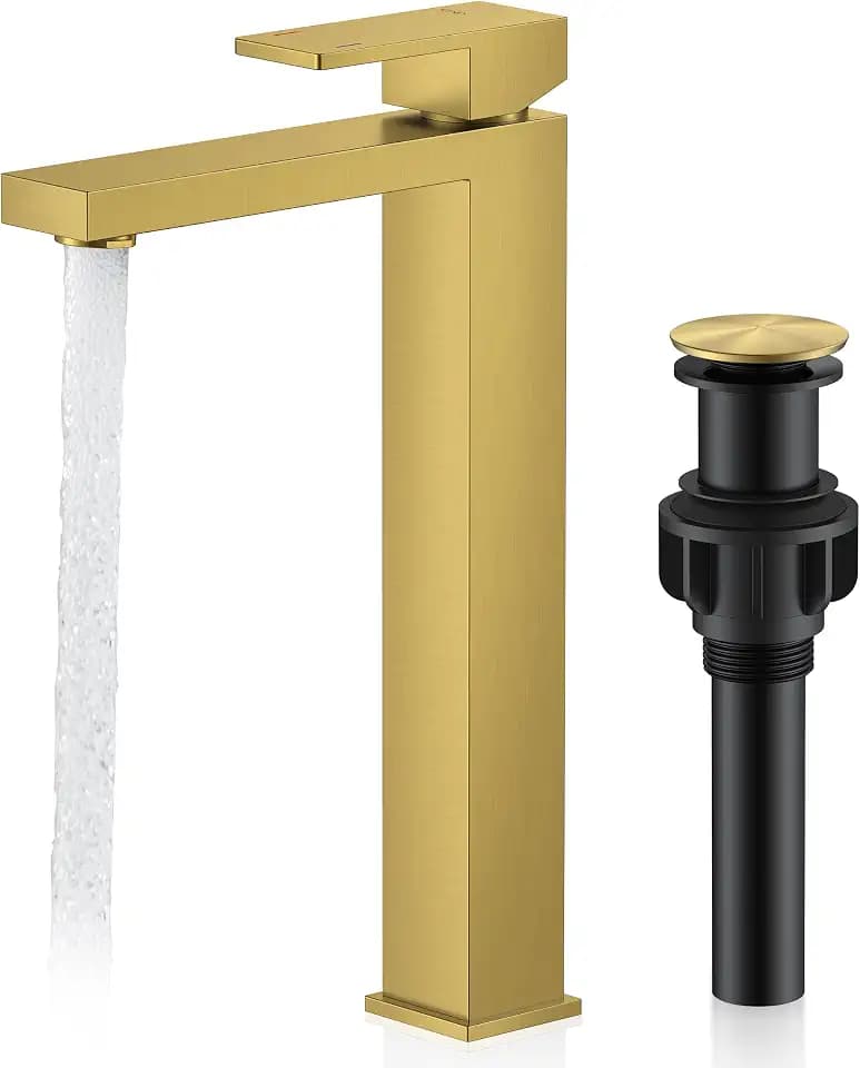 KENES Brushed Gold Vessel Sink Faucet Single Hole Tall Bathroom Sink Faucet