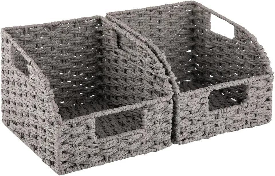 OIAHOMY Pantry Baskets for Organizing,Wicker Storage Bins,2 Pack-Grey