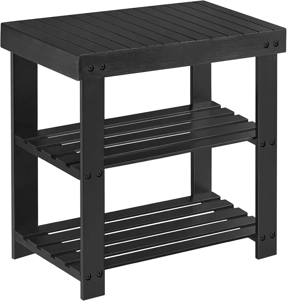 SONGMICS Shoe Rack Bench, 3-Tier Bamboo Entryway Bench, 19.7 Inches Width