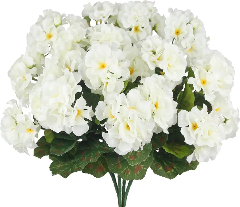 4 Pcs Artificial Geraniums for Outdoors White Silk Flowers 14 Inch