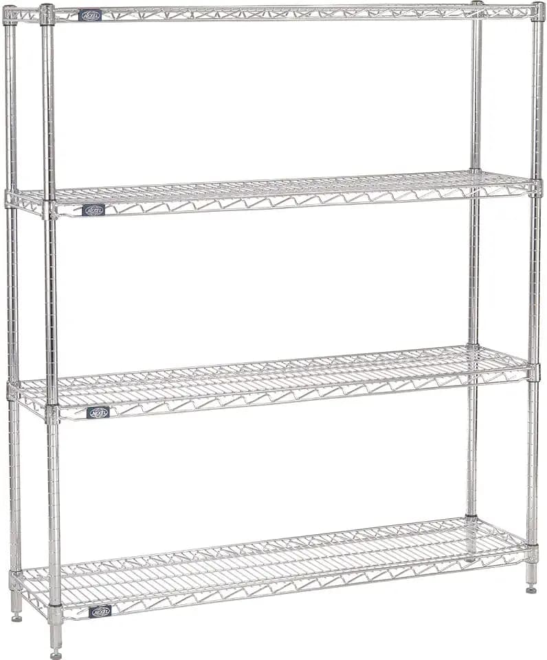 Nexel 12" x 48" x 54", 4 Tier Adjustable Wire Shelving Unit, NSF Listed Commercial Storage Rack, Chrome Finish, leveling feet