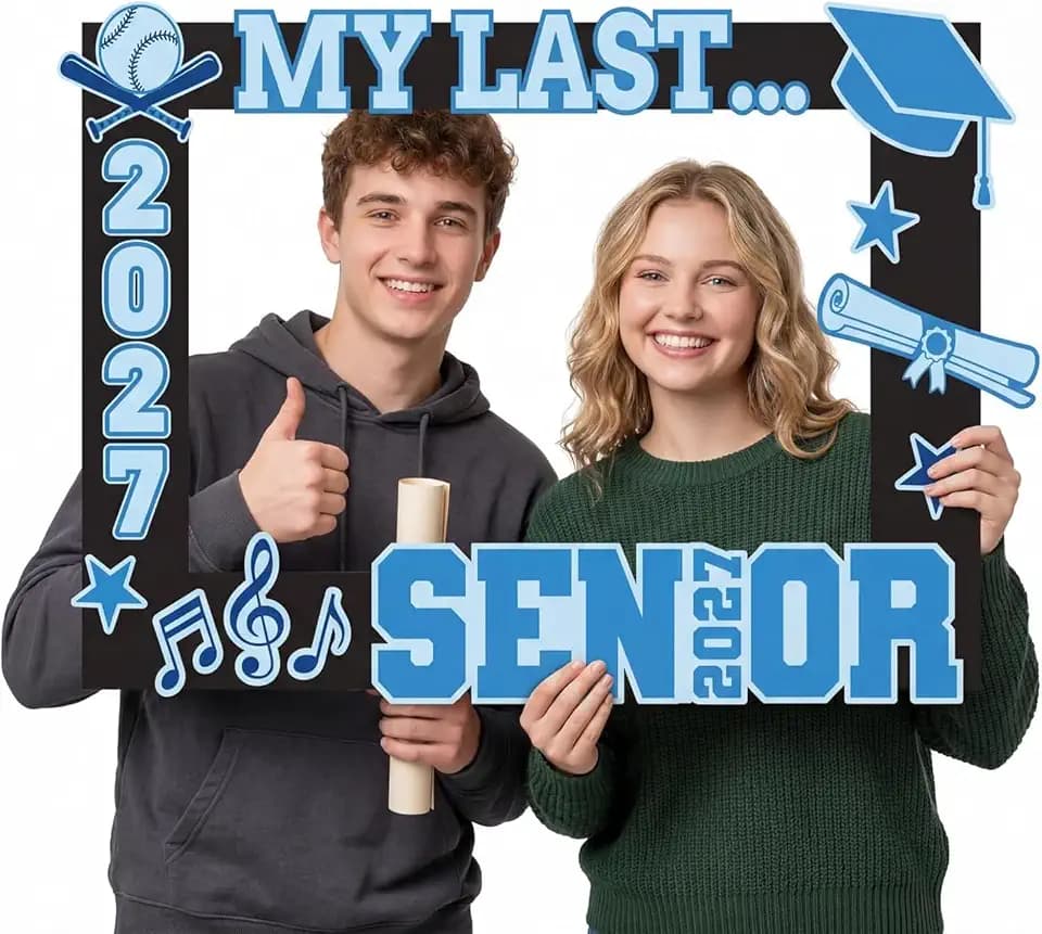 Vicenpal Senior 2027 Photo Booth Props Set 32 x 21 Inch My Last Senior Photo Booth Frame DIY Backdrop Kit First Day of Last Year Back to School Decorations for High School College Graduation Party