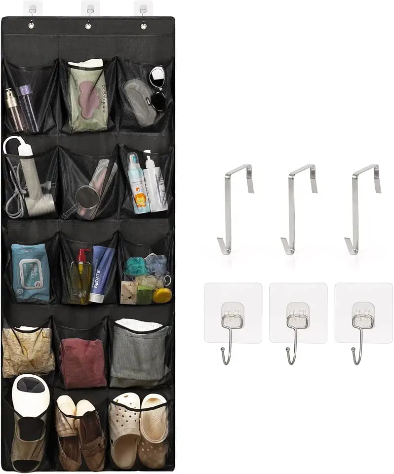Over The Door Cruise Ship Organizer with 15 Size-Graded Pockets Black