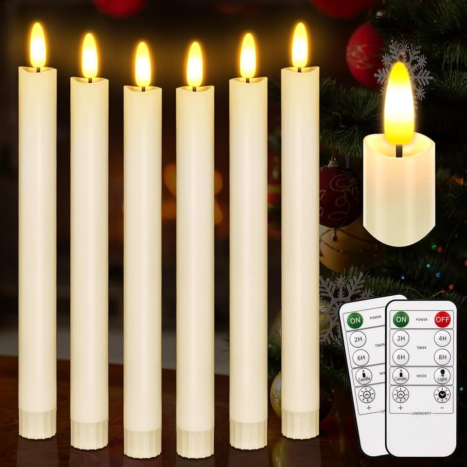 Flameless Taper Candles , Led Flickering Flameless Candlesticks (Ivory)