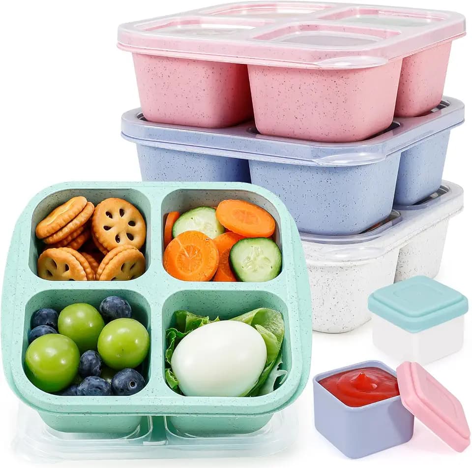 Caperci 4 Pack Bento Snack Boxes Lunchable Containers for Kids & Adults