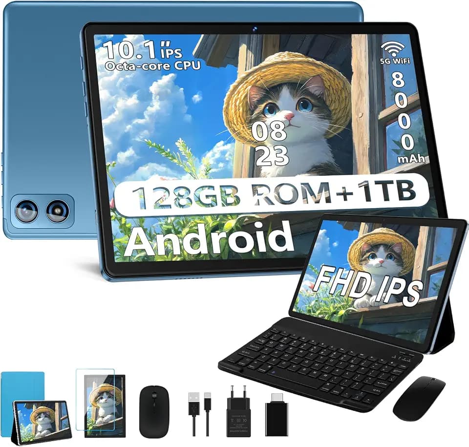 Android Tablet 10 Zoll, 22GB + 128GB ROM/TF 1TB, mit Tastatur - Blau