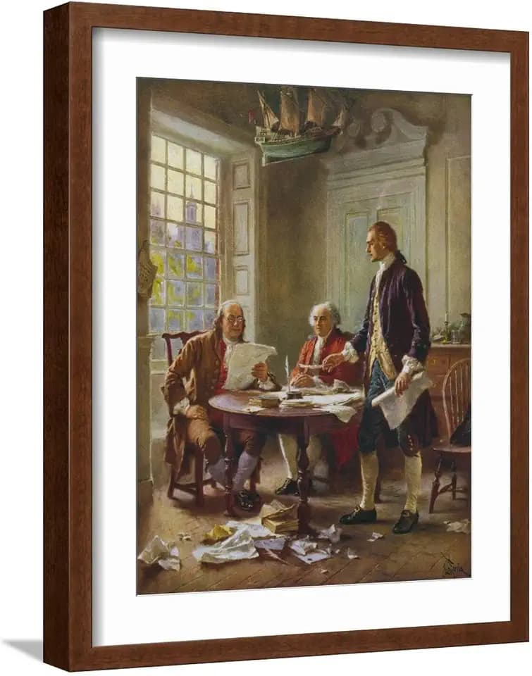 ART.COM Wall Art Print Vintage painting of the writing of the Declaration of Independence. on Brown Frame by Vernon Lewis Gallery, 16" x 20"
