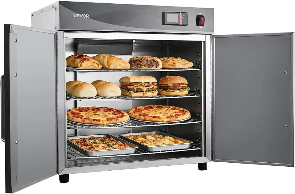VEVOR Electric Hot Box Food Warmer, 4-Tier Commercial Warming Cabinet with Water Tray, Double-Door and Adjustable Shelves, Stainless Steel Food Warmer Cabinet, for Restaurant, Kitchen, Pizza, Chicken