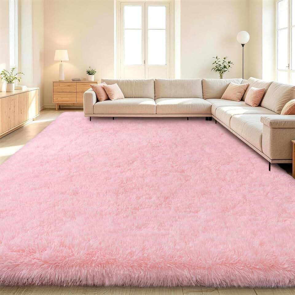 6x9 Fluffy Pink Rug for Bedroom Girls Living Room, Washable Non-Slip