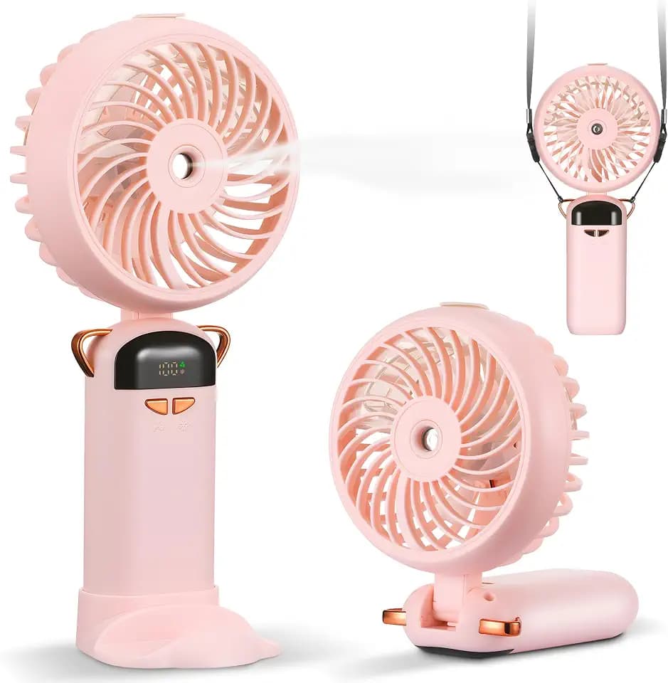 Kssvzz Handventilator Akku Aufladbar mit Wasserkühlung USB 5 Stufen Rosa