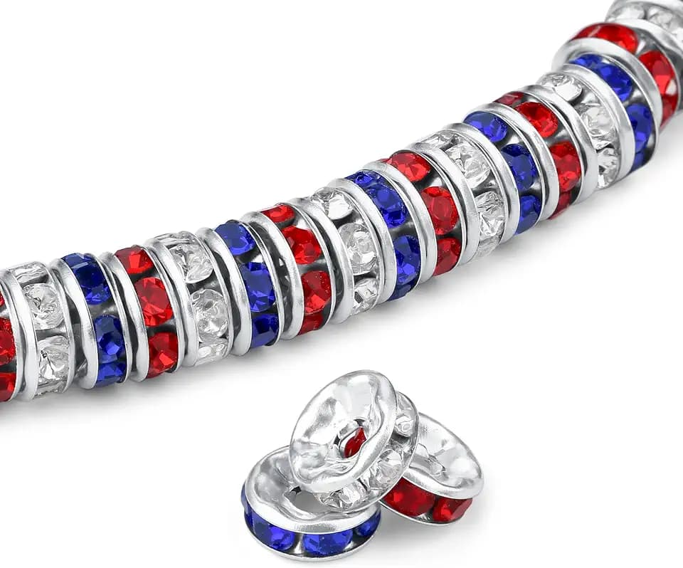 ZHIYUXI 600PCS Red White Blue Rondelle Spacer Beads for Jewelry Making 8mm