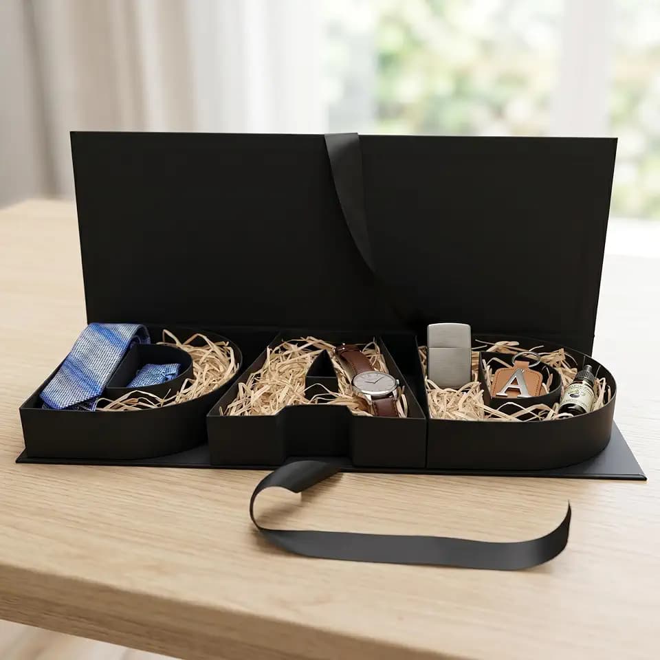 WENPACK Empty Father's Birthday DAD Sweet Gift Box Cardboard Letter Shaped Fillable Chocolate Strawberry Candy Packaging (Black)